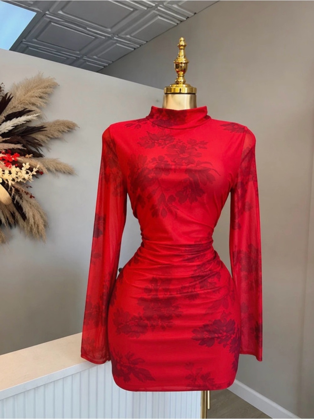 Red mesh dress